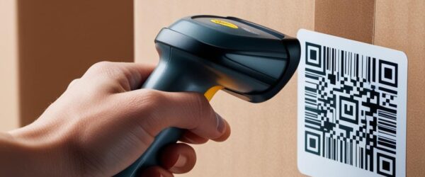 a hand holding a barcode scanner