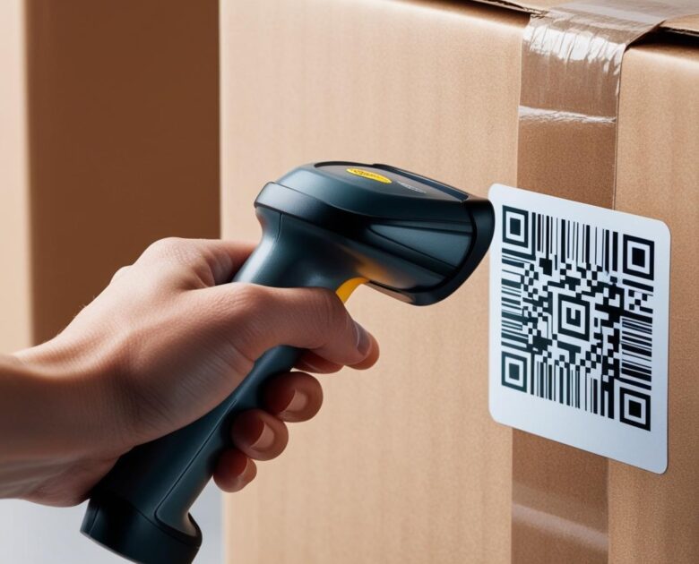 a hand holding a barcode scanner