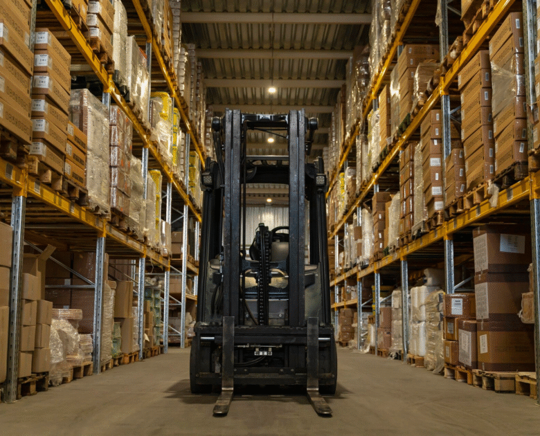 a forklift in a warehouse